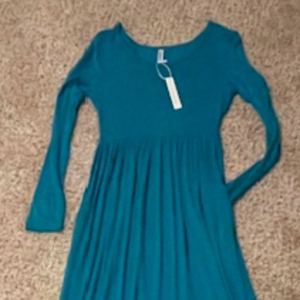 Teal Long Sleeve Maxi Dress - Classic Scoop Neck